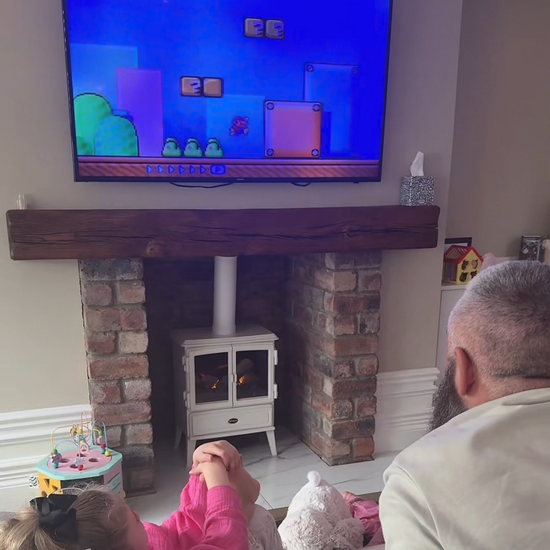 Family playing retro games